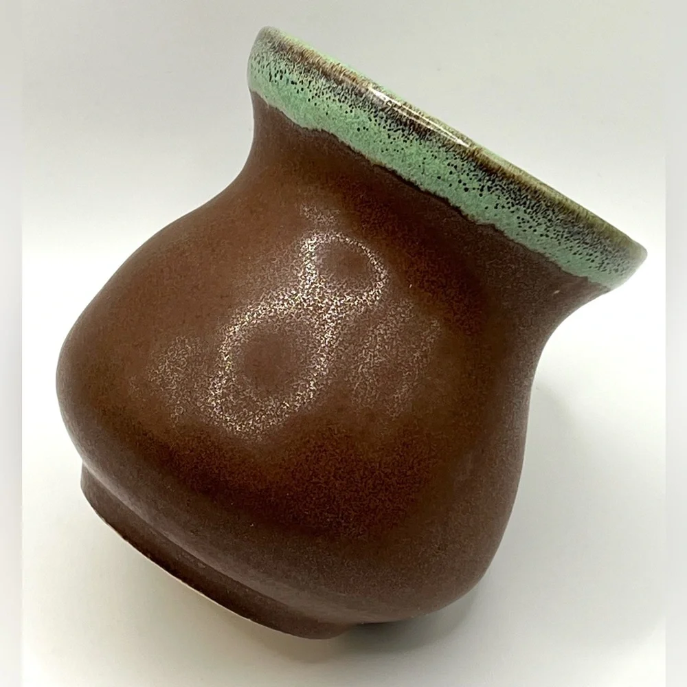 Studio Art Pottery Small Brown Green Handmade Ceramic Vase 3.5 in